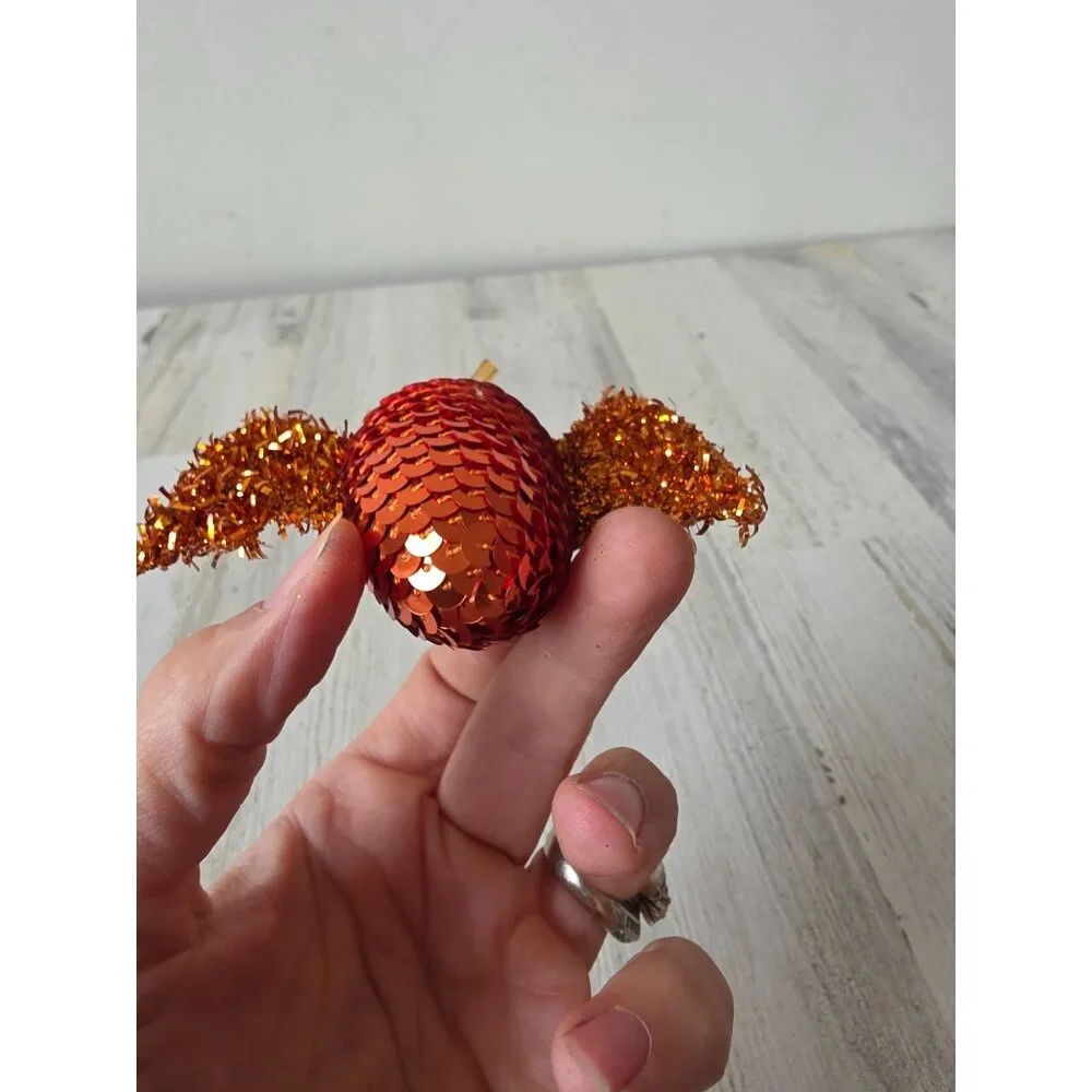 Vintage Pier 1 orange bat glitter‎ sequin ornament Halloween decor